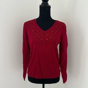 Red Ribbed V-Neck Top